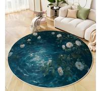 MIATCENRT Tapis Rond Nature Morte Roses À La Surface De l'eau pour Salon Chambre à Coucher - Tapis Rond Lavable en Machine Antidérapant, À Poils Courts et ne Perd Pas Ses Poils, 80cm