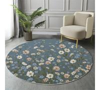 MIATCENRT Tapis Rond Poil Bas Lavable 100cm - Moelleux et Antidérapant Tapis Rond, Marguerites des Bois Fraîcheur Pastorale pour Salon, Couloir, Salle d'étude, Décorations Intérieures