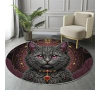 MIATCENRT Tapis Rond Poil Bas Lavable 160cm - Moelleux et Antidérapant Tapis Rond, Chat Noir Mystérieux Fantasy Gothique pour Salon, Couloir, Salle d'étude, Décorations Intérieures