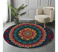 MIATCENRT Tapis Rond Poil Bas Lavable 80cm - Moelleux et Antidérapant Tapis Rond, Décoration Mysticisme Ethnique Mandala pour Salon, Couloir, Salle d'étude, Décorations Intérieures