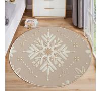 MIATCENRT Tapis Rond Salon 100cm Poils Courts pour Chambre Cuisine Intérieur, Décorations Style Nordique Plumes Flocons Neige Antidérapant & Doux Flanelle Tapis Rond Décoratif, Palmier à Riz