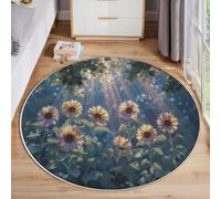 MIATCENRT Tapis Rond Salon 200cm Poils Courts pour Chambre Cuisine Intérieur, Fleurs De Rêve À l'ombre Légère Tournesols Antidérapant & Doux Flanelle Tapis Rond Décoratif, Vert