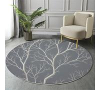 MIATCENRT Tapis Rond Salon 200cm Poils Courts pour Chambre Cuisine Intérieur, Minimalisme Nordique Lignes De Branches d'arbre Antidérapant & Doux Flanelle Tapis Rond Décoratif, Gris Clair