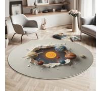 MIATCENRT Tapis Rond Univers 3D Brisez Le Mur De La Planète 180cm, Lavable Antidérapant Tapis Décoratif Rond Gris Clair pour Salon Chambre à Coucher, Doux Moquette pour Décoration Intérieure