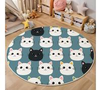 MIATCENRT Tapis Salon Carpette Rond Anti-Glissant Carpette, Dessin Animé Chat Avatar Bleu Blanc Salon Anti Slip Tapis de Sol Grand pour Couloir, Chambre, Cuisine, Salon, 100cm