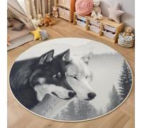 MIATCENRT Tapis Salon Carpette Rond Anti-Glissant Carpette, Forêt Animal Noir Blanc Loup Gris foncé Salon Anti Slip Tapis de Sol Grand pour Couloir, Chambre, Cuisine, Salon, 160cm