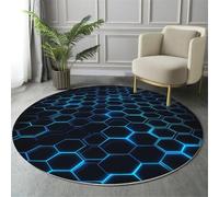 MIATCENRT Tapis Salon Carpette Rond Anti-Glissant Carpette, Futur Technologie Lumineux Hexagone Noir Bleu Salon Anti Slip Tapis de Sol Grand pour Couloir, Chambre, Cuisine, Salon, 120cm