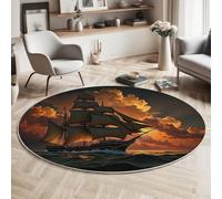 MIATCENRT Tapis Salon Carpette Rond Anti-Glissant Carpette, Surréalisme Haute Mer Voile Brun foncé Salon Anti Slip Tapis de Sol Grand pour Couloir, Chambre, Cuisine, Salon, 100cm