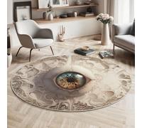 MIATCENRT Tapis Salon Carpette Rond Anti-Glissant Carpette, Surréalisme Œil Tourbillon Beige Gris Salon Anti Slip Tapis de Sol Grand pour Couloir, Chambre, Cuisine, Salon, 80cm