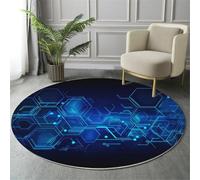 MIATCENRT Technologie du Futur Tapis Rond Lavable en Machine 160cm, Tapis Imprimé Hexagone Flèche Antidérapant à Poils Courts pour Salon, Chambre d'enfant, Décoration de Chambre, Noir Bleu