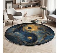 MIATCENRT Univers Merveilles Tapis Rond Lavable en Machine 100cm, Tapis Imprimé Yin Yang Nuages Antidérapant à Poils Courts pour Salon, Chambre d'enfant, Décoration de Chambre, Bleu foncé