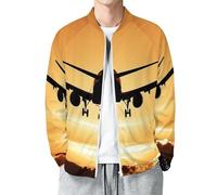 MIATCENRT Veste Bomber Homme Imprimée 3D Avion, Blouson Léger à Fermeture Éclair, Style Silhouette Au Coucher Du Soleil Décontracté Mi-Saison, Coupe Vent pour Printemps Automne, S-5XL