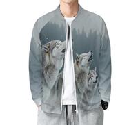 MIATCENRT Veste Homme Style Bomber Flyers, Blouson Homme avec Animaux Sauvages, Jacket de Transition Confortable, Loups Hurlants Bombers Veste, Blousons de Vol Activewear, Gris-vert