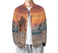 MIATCENRT Veste Homme Style Bomber Flyers, Blouson Homme avec, Jacket de Transition Confortable, Pyramides Chameaux Architecture Naturelle Bombers Veste, Blousons de Vol Activewear, Orange