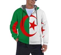 MIATCENRT Veste Polaire Chaude D'Hiver Pour Hommes, Veste D'Hiver Avec Veste À Capuche De Loisirs À Fermeture Éclair, Vestes De Poche, Veste D'Extérieur Épaisse Coupe-Vent À Imprimé Drapeau Algérien