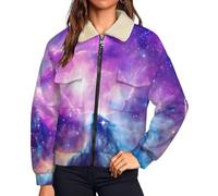 MIATCENRT Veste Polaire Femm Imprimés Rêve, Manteau Grande Taille, Blouson Femme Automne Et Hiver dé Contracté Chic Galaxie, Confortable Doux Manteaux Chaude D'ExtéRieur