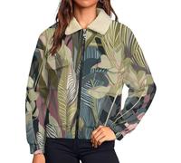 MIATCENRT Veste Polaire pour Femme - Doublure Intérieure en Peluche - Imprimé Plantes de la jungle - Hiver Chaud Blouson Hauts d'extérieur Cardigan avec Poches - Tailles S à 5XL