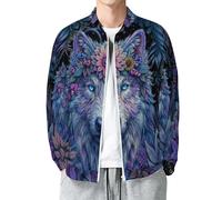 MIATCENRT Vestes de Baseball pour Homme - Blouson Bomber Animaux Fantastiques Décontracté Fermeture éclair, Unisexe Streetwear Y2k Groupes Floraux Loups Manteaux Surdimensionnés avec Manches Longues