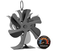 Miaton Ventilateur de poêle | 6 lames | Ventilateur de cheminée | Ventilateur de poêle sans électricité | Ventilateur de cheminée avec thermomètre magnétique | Accessoires pour cheminée