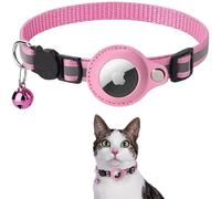 MiawTag® Collier Chat, Accessoire Compatible avec Airtag Apple, Sécurisé et Réglable, Anti-Étranglement, Bande Réfléchissante, Clochette Amovible, Localisation Fiable ! Airtag GPS Non Inclus (Rose)