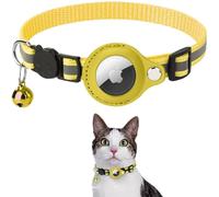 MiawTag® Collier Chat, Accessoire Compatible avec Airtag Apple, Sécurisé et Réglable, Anti-Étranglement, Bande Réfléchissante, Clochette Amovible, Localisation Fiable ! Airtag GPS Non Inclus (Jaune)