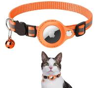 MiawTag® Collier Chat, Accessoire Compatible avec Airtag Apple, Sécurisé et Réglable, Anti-Étranglement, Bande Réfléchissante, Clochette Amovible, Localisation Fiable ! Airtag GPS Non Inclus (Orange)