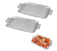 Miayical 2 Pièces Barquette avec Trous BBQ Grille Panier, 33 x 19 cm Paniers a Grillades Acier Inoxydable pour légumes, Réutilisables Plat de Cuisson Legumes Plateau Barbecue, Plat de Cuisson
