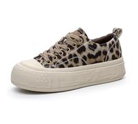 MiaZane Baskets pour Femmes À Plateforme Épaisse en Cuir Bout Rond À Lacets Décontractées Basses en Toile pour Marche Urbaine Et Sorties Quotidiennes,Leopard Print,35 EU