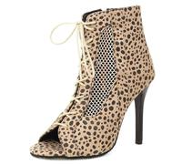 MiaZane Bottes À Cheville À Lacets pour Femmes Bout Ouvert Talon Aiguille Bottes De Sandales À Panneaux en Maille pour Robe De Soirée Et Réception De Mariage,Leopard Print,47 EU