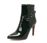 MiaZane Bottes Cheville Bout Pointu Cuir Verni Talon Stiletto avec Laniere Boucle Zip Cote pour Receptions Cocktail,Vert,35 EU