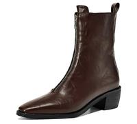 MiaZane Bottes Cheville Mode Femme Imperméable Talon Block Épais Classique Bout Carré Fermeture Éclair Devant Antidérapant Bottines pour Automne & Hiver Travail Bureau,Marron,38 EU