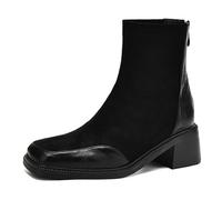 MiaZane Bottes Cheville Mode Femme Talon Block Épais Bout Carré Fermeture Éclair Dos Bottes Courtes pour Automne & Hiver Streetwear & Sortie Décontractée Simili Cuir,Noir,35 EU