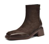 MiaZane Bottes Cheville Mode Femme Talon Block Épais Bout Carré Fermeture Éclair Dos Bottes Courtes pour Automne & Hiver Streetwear & Sortie Décontractée Simili Cuir,Marron,43 EU