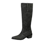 MiaZane Bottes Cowboy Femme Genou Haut Western Talon Block Épais Bout Rond Enfilage Bottes Longues pour Automne & Hiver Tenue Rue & Sortie Décontractée Microfibre,Noir,43 EU