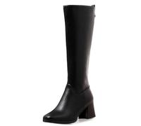MiaZane Bottes D'Équitation Femme Genou Similicuir Talon Carré Style Équestre Classique Confortable Mode Hiver Travail Quotidien,Noir,38 EU