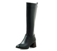 MiaZane Bottes D'Équitation Femme Genou Similicuir Talon Carré Style Équestre Classique Confortable Mode Hiver Travail Quotidien,Vert,45 EU