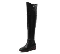 MiaZane Bottes en Cuir Femme Au Dessus du Genou Style Vintage Fermeture Éclair Latérale Talon Bloc Bottes Premium Style Cavalier pour Hiver Mode Usage Quotidien Tenue Urbaine,Noir,47 EU