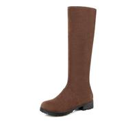 MiaZane Bottes Équitation Genou Femme Talon Block Plat Bout Rond Fermeture Éclair Latérale Mollet Large Bottes Longues pour Automne & Hiver Tenue Rue & Sortie Soirée,Marron,43 EU