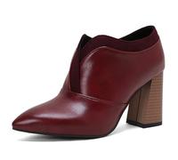 MiaZane Bottes Femme À Bout Pointu Bottes Cheville Talon Carré Haut Talon Chaussures Formelles Professionnelles Habillées pour Le Printemps Et L Automne Bureau Et Usage Quotidien,Burgundy,44 EU