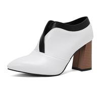 MiaZane Bottes Femme À Bout Pointu Bottes Cheville Talon Carré Haut Talon Chaussures Formelles Professionnelles Habillées pour Le Printemps Et L Automne Bureau Et Usage Quotidien,Blanc,36 EU