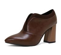 MiaZane Bottes Femme À Bout Pointu Bottes Cheville Talon Carré Haut Talon Chaussures Formelles Professionnelles Habillées pour Le Printemps Et L Automne Bureau Et Usage Quotidien,Marron,46 EU