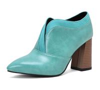 MiaZane Bottes Femme À Bout Pointu Bottes Cheville Talon Carré Haut Talon Chaussures Formelles Professionnelles Habillées pour Le Printemps Et L Automne Bureau Et Usage Quotidien,Bleu,35 EU