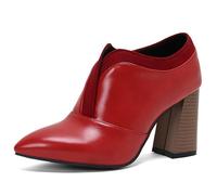 MiaZane Bottes Femme À Bout Pointu Bottes Cheville Talon Carré Haut Talon Chaussures Formelles Professionnelles Habillées pour Le Printemps Et L Automne Bureau Et Usage Quotidien,Rouge,41 EU