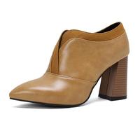 MiaZane Bottes Femme À Bout Pointu Bottes Cheville Talon Carré Haut Talon Chaussures Formelles Professionnelles Habillées pour Le Printemps Et L Automne Bureau Et Usage Quotidien,Jaune,37 EU