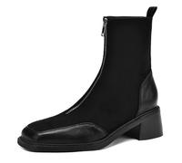 MiaZane Bottes Femme À Talon Épais en Simili Cuir À Bout Carré Bottines À Fermeture Éclair sur Le Devant Talon Bloc Bottes Courtes pour Automne & Hiver Streetwear & Sortie,Noir,42 EU