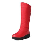 MiaZane Bottes Femme Hiver Hautes Imperméables Plateforme Doublure Fourrée Antidérapantes Bouton Matelassées pour Marche Voyage Froid,Rouge,43 EU