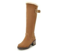 MiaZane Bottes Hautes en Daim avec Doublure Sherpa Talon Bloc Détail Boucle Semelle Crantée Plateforme Fermeture Latérale pour Temps Froid Marche Extérieure Et Usage Quotidien,Jaune,41 EU