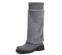 MiaZane Bottes Hiver Suede Hauteur Mi Mollet Double Fausse Fourrure Semelle Plateforme pour Station Ski Montagne,Gris,42 EU