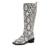 MiaZane Bottes Mi-Mollet Femme Mode Confortables Découpes Creuses Bout Rond Enfilables Talon Bloc Bas Bottes Mi-Haut pour Automne & Hiver Tenue Décontractée,Snakeskin,47 EU