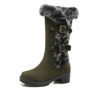 MiaZane Bottes Plateforme Femme Genou Suède avec Bordure Fausse Fourrure Talon Bloc Épais Fermeture Éclair Latérale Mode Hiver Marche Extérieure Temps Froid Tenue Quotidienne,Vert,37 EU